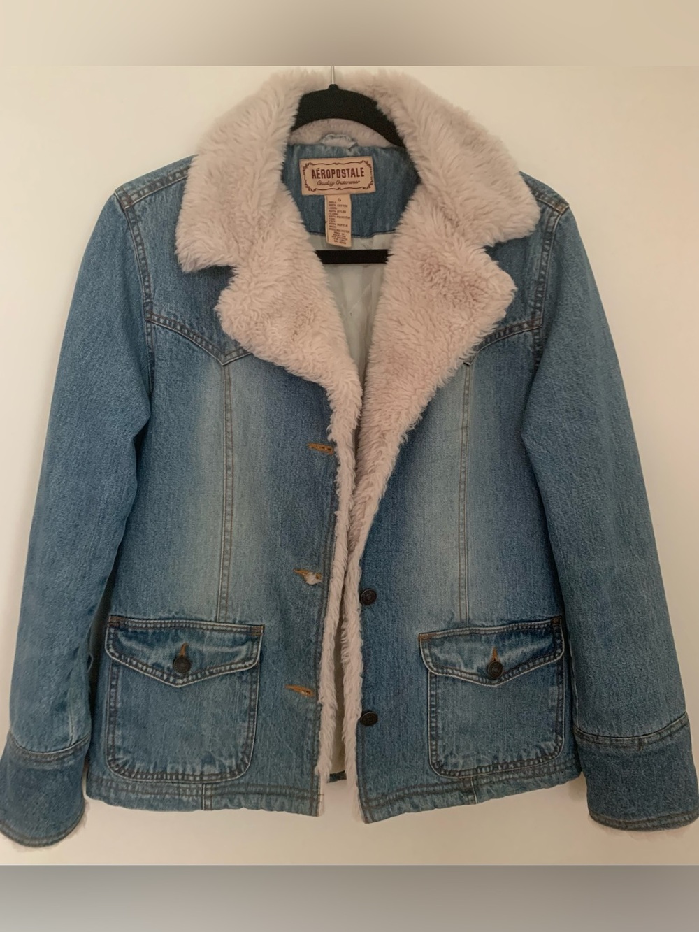 Aeropostale  Light Blue Denim Jacket with Faux Shearling Collart
